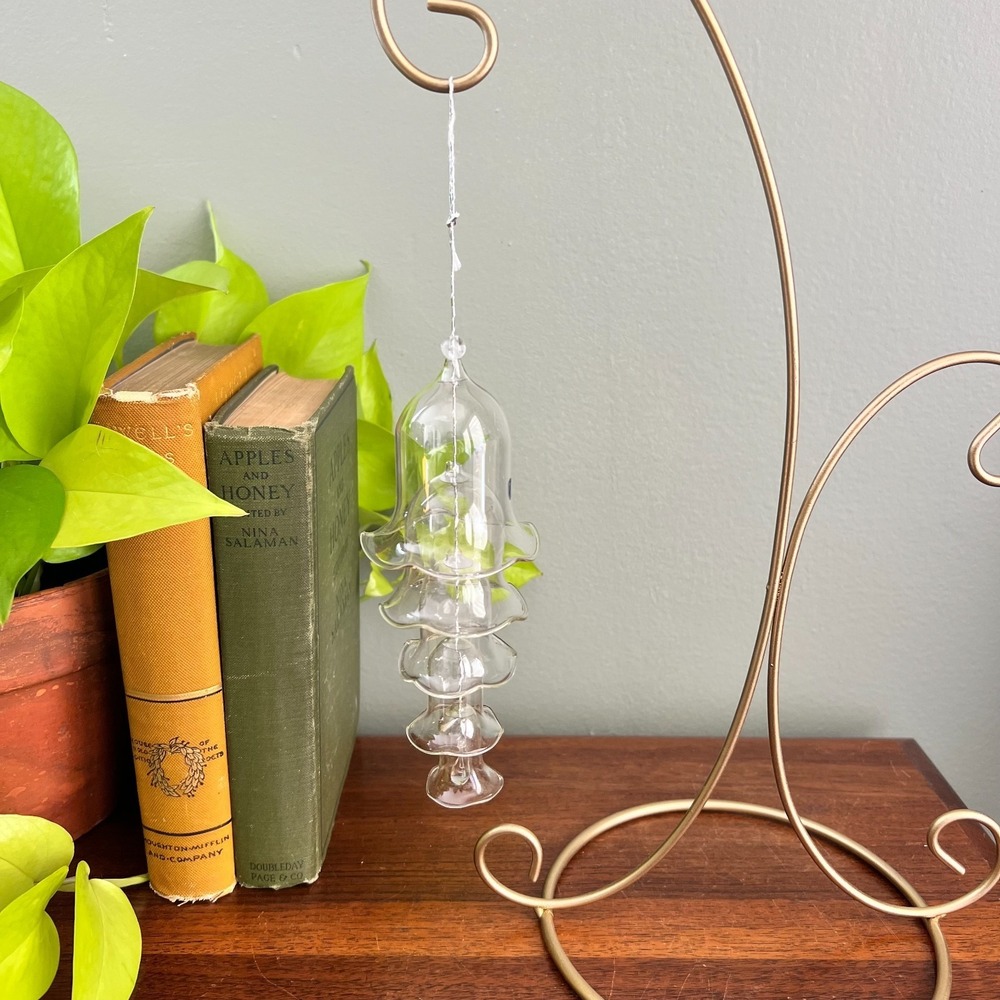 Vintage Hand Blown Tiered Fluted Glass Hanging Bell Chime Martin Son Imports
